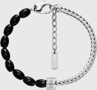 Diesel Black Agate Beaded Bracelet - Bracelets - Unisex - Silver