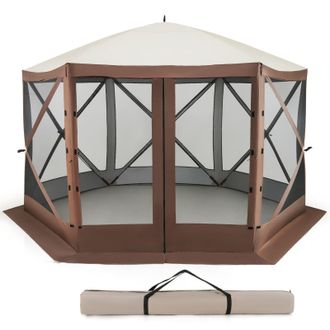 Costway Costway 350 x 230 cm Pop-up Gazebo Tent Outdoor Canopy Sun Shelter in Dark Brown