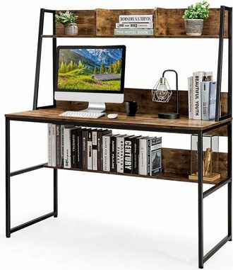 Costway Costway - Escritorio para Computadora con Aparador y Estantería, Mesa de Estudio con 3 Cubos de Almacenamiento y Librería Abierta, Mesa Ordenador Que