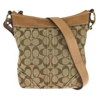 Coach Pre-owned Borsa a Spalla in Tela con Logo in Pelle - - Pre-owned - Donna - Beige - ONE SIZE