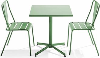 Oviala Mesa de jardín inclinable y 2 sillas verde cactus