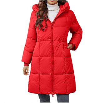Generic KUIH Womens Coats Winter Jackets Ladies Hooded Puffer Coats Long Quilted Padded Jacket Ladies Down Jackets Waterproof Zip Up Outerwear Casual Loose Lo
