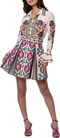 Ciebon Maris Mixed Print Long Sleeve Shirtdress in Cream Multi at Nordstrom, Size X-Small