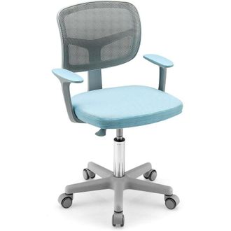 Costway Costway - Silla Para Escritorio Infantil/silla De Ordenador Para Ni&ntilde;os 3-10 A&ntilde;os Altura Regulable, Ruedas Con Frenos/silla Giratoria De Red (azul)