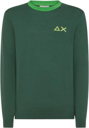 Sun 68 Big Elbow Detail Sweater - Heren - Ronde hals truien - Groen - S - Katoen - Truien & Vesten