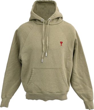 Ami Paris Small A Heart Popover Hoodie in Green Cotton