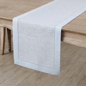 Solino Home Linen Table Runner for Dining Table, Holiday and Everyday Table Decor - Classic Hemstitch in Light Blue at Nordstrom, Size Medium