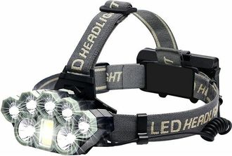 OEM Linterna Frontal Recargable Potente, Superbrillante, Con 18000 L&uacute;menes, 8 Led, Conexi&oacute;n Usb, Resistente Al Agua, Ideal Para Acampar, Pescar, Explorar 
