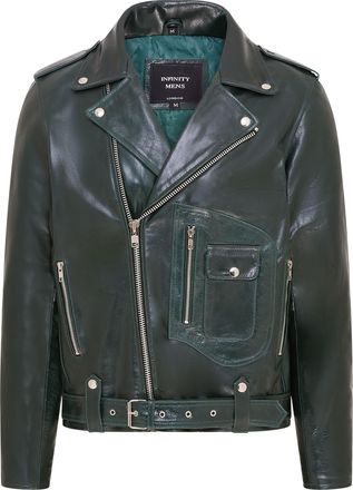 Infinity Leather Heren Koeienhuid Leren Groene Biker Brando Jas - Pargas
