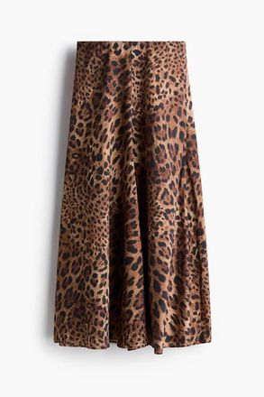 H&M Satin Maxi Skirt in Beige/leopard Print at Nordstrom, Size Xx-Small
