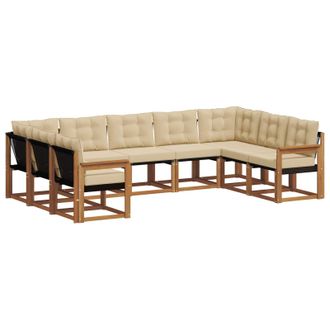 vidaXL Conjunto De Sof&aacute;s De Exterior Con Coj&iacute;n 9 Pcs Natural Y Beige Vidaxl