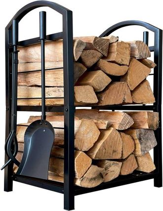 Quick-Star Metall Kaminholzregal 45 X 30 X 74 Cm Kaminholzlager Innen Mit Schaufel Zange B&uuml;rste Sch&uuml;rhaken Besteck