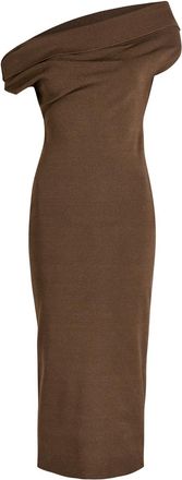 ARMARIUM Debra Asymmetric Stretch-knit Midi Dress - Chocolate - S (UK8-10 / S)