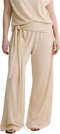 Mango Wide Leg Knit Pants with Knotted Sash in Ecru at Nordstrom, Size X-Large
