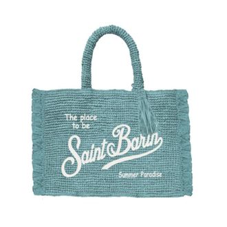 MC2 Saint Barth Tassen, Dames, Blauw, ONE Size, Rieten Colette Tas met Logo Borduursel