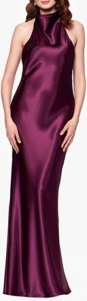 Betsy & Adam Halter Charmeuse Gown in Plum at Nordstrom Rack, Size 10