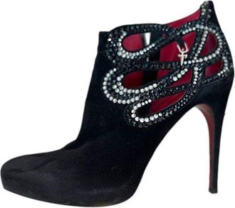 Cesare Paciotti Crystal Embellished Suede Cut-Out Ankle Boots Size 39.5