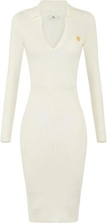 Elisabetta Franchi Gebreide jurk met opengewerkte borduursels - Dames - Kleedjes - Beige - L - Kleedjes