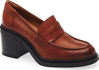Miz Mooz Day Block Heel Penny Loafer in Brandy Antique at Nordstrom Rack, Size 7.5-8Us / 38Eu