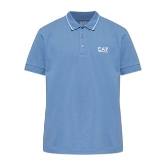 Emporio Armani Polo Shirts, male, Blue, Size: 2XL Polo Shirt with Printed Logo