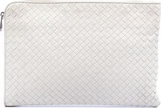 Bottega Veneta Pre-owned Womens Nappa Intercciato Clutch - Light Grey Leather - One Size