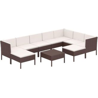 vidaXL 10 Pcs Garden Lounge Set Con Coj&iacute;n Mimbre Pe Brown