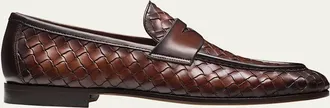 Magnanni Mens Hyde Woven Leather Penny Loafers