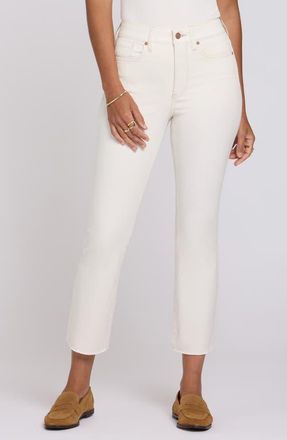 NYDJ Billie Mini High Waist Fray Hem Ankle Bootcut Jeans in Vintage White at Nordstrom, Size 12P