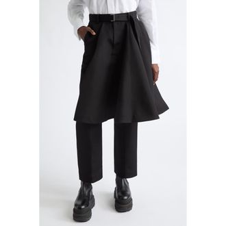sacai Belted Double-Faced Silk & Cotton Skirted Pants in Black at Nordstrom, Size 4