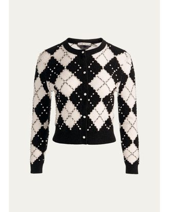 Alice & Olivia Carolee Embellished Argyle Cardigan