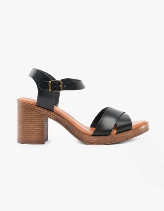 Hush Puppies Womens Hush Puppies GEORGIA Womens Leather Heeled Sandals Black - Size: 4