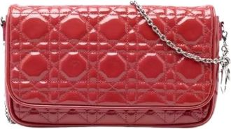 Dior Pre-owned Clutches, female, Red, Size: ONE SIZE Pre-owned Quilted Patent Wallet on Chain