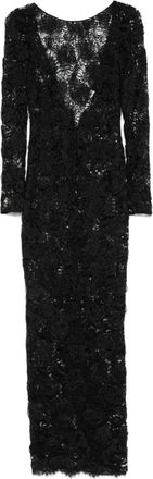Alessandra Rich sequin-embellished floral-appliqu&eacute; maxi dress - women - Polyester/Cotton/Viscose/Silk/Polyamide - 38 - Black