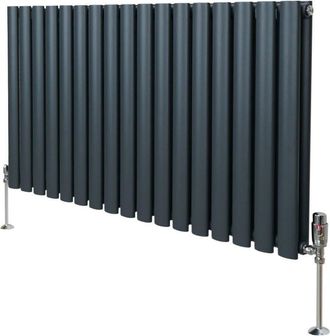 MonsterShop Oval Column Radiator & Valves - 600mm x 1020mm - Anthracite Grey