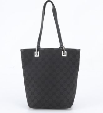Gucci Black Leather Canvas Handbag Shoulder Bag Tote Bag (Pre-Owned)