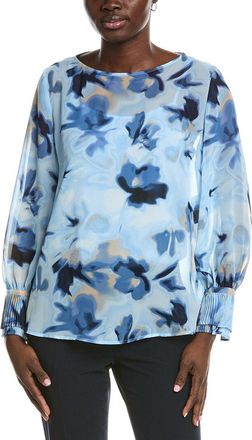 Anne Klein Printed Chiffon Pleated Cuff Shirt