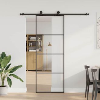 Berkfield Home Sliding Door with Hardware Set Black 76x205 cm ESG Glass