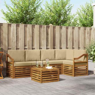 vidaXL Vidaxl Set Di Divani Da Esterno 6 Pz Naturale E Beige Poliestere