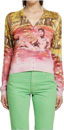 Versace Geprinte Zijden Gebreide Cardigan - Dames - Vesten - Veelkleurig - S - Truien & Vesten