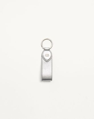 Valentino Garavani VLogo Signature Keyring in Grainy Calfskin Woman SILVER UNI