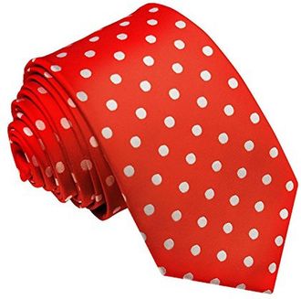 DQT Woven Polka Dot Classic Patterned Casual Slim Neck Tie for Men in Red