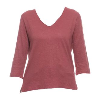 Majestic Filatures Everyday T-Shirt - Dames - V-hals truien - Rood - 3XS - Linnen - Truien & Vesten