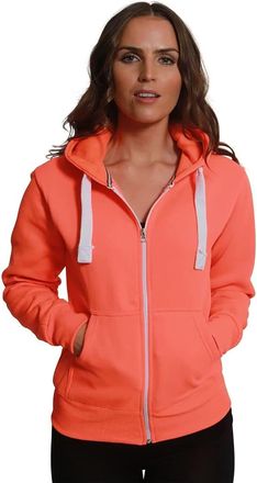 Purple Hanger Women New Long Sleeve Plain Zip Up Hoodie Top Ladies Hooded Pocket Everyday Casual Jacket Tops (5XL, Neon Orange)