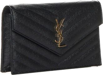 Saint Laurent Womens Envelope Clutch Cassandre Classic Black Leather Calf