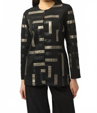 Joseph Ribkoff Leatherette Collarless Jacket In Black Multi