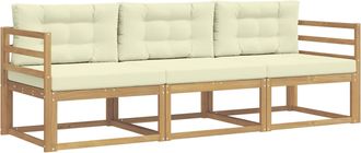 vidaXL Conjunto De Sof&aacute;s De Exterior 3 Uds. Blanco Y Crema Poli&eacute;ster Vidaxl