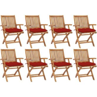 vidaXL Sillas De Jard&iacute;n Plegables 8 Uds Madera Maciza Teca Con Cojines Vidaxl