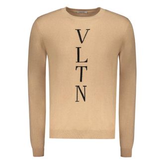 Valentino Garavani Round-neck Knitwear, male, Beige, Size: 2XL Long Sleeve Crew-Neck Sweater