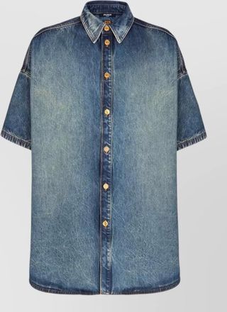 Balmain denim short sleeve shirt contrast stitching