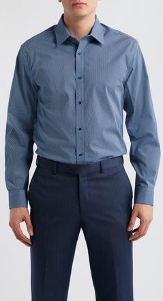 Daniel Hechter Paris Modern Fit Blue Geometric Print Cotton Dress Shirt at Nordstrom, Size 15.5
